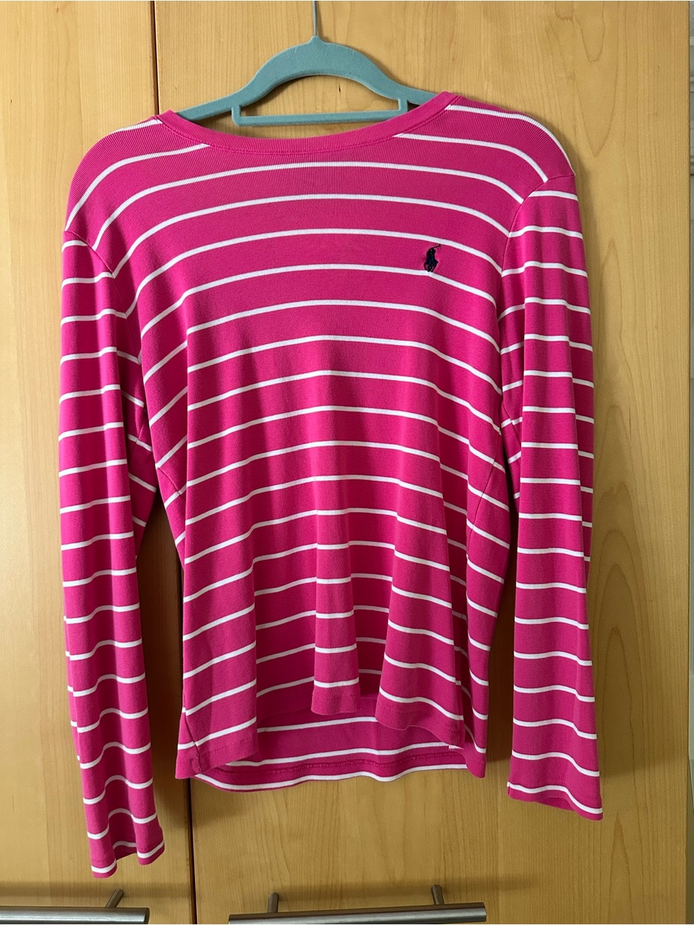 Ralph Lauren Hot Pink & White Striped Long-Sleeve Crewneck Top